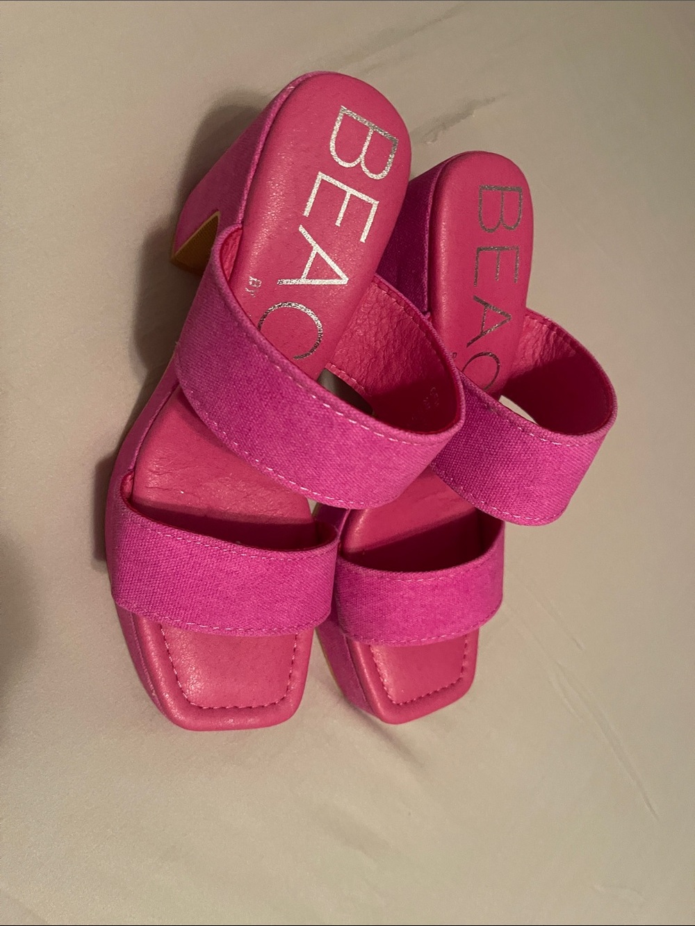 Bright Pink Double-Strap Block Heel Sandals